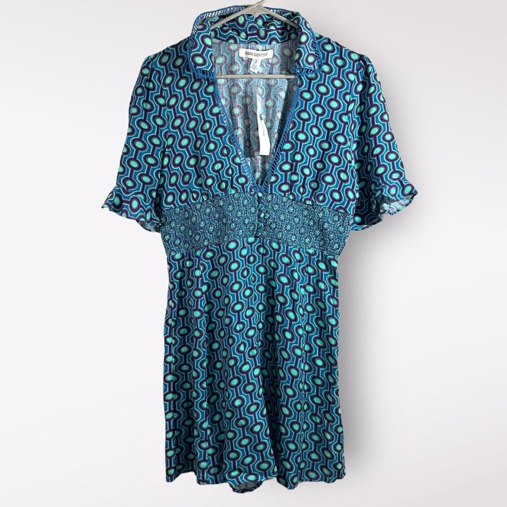 NWT Urban Outfitters Mini Dress Small Petite Blue Retro 70s Funky Summer Party